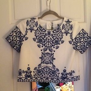 Blue and white crop top